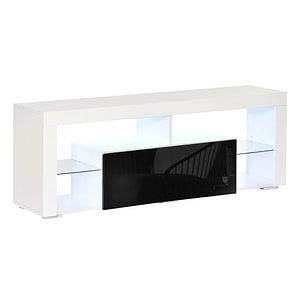 Suport tv HomCom cu lumini led 20 de culori si telecomanda pentru televizoare de pana la 55 inch HomCom, 140x35x52cm, pAl, Alb/Negru