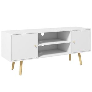 Consola tv 55" cu 2 dulapuri usi si 2 rafturi deschise HomCom, 120x34x50 cm, pAl, Alb