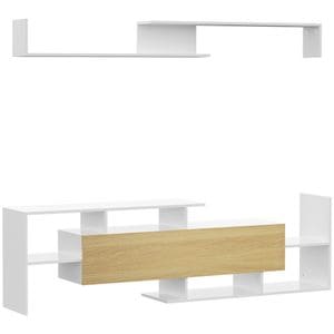 Dulap tv cu raft de perete mobilier tv modern HomCom, 153.6x25x42 cm, pAl, Alb