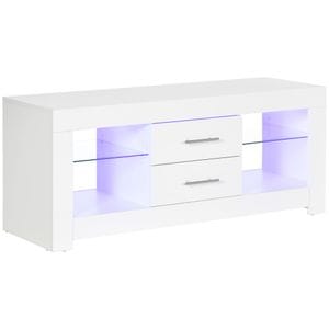 Comoda tv de 55" cu lumini led in 12 culori si telecomanda cu etajere HomCom, 120 x 40 x 50 cm, pAl, Alb