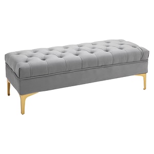 Banca capitonata la capatul patului pentru dormitor si hol cu decoratiune tip covertura HomCom, 118x45x42cm, Metal, Gri