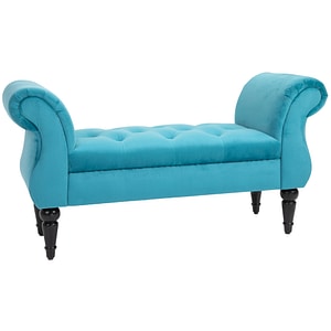 Chaise captusita stil vintage cu cotiere tapitate si cadru HomCom, 117L x 40L x 58H cm, PL, Albastru
