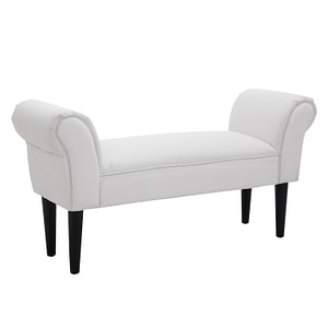 Banca de capat de pat cu cotiere rulate pentru dormitor HomCom, 102x36x51 cm, Lemn/Stofa, Alb