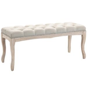Banca de pat vintage cu butoni capitonata HomCom, 110x40x48 cm, Lemn de cauciuc, Bej