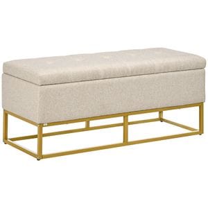 Banca de depozitare cu sezut tapitata dreptunghiulara HomCom, 110 x 44 x 48 cm, Otel, Bej