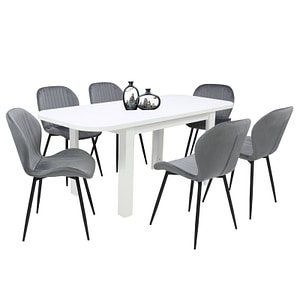 Set masa extensibila cu 6 scaune bucatarie, Roma Alba & Opal Gri