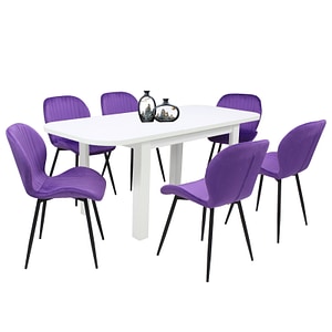 Set masa extensibila cu 6 scaune bucatarie, Roma Alba & Opal Mov