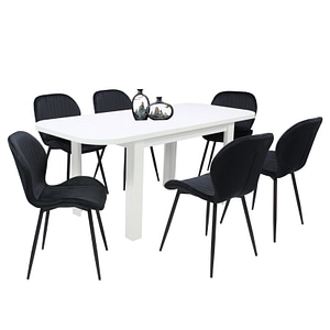 Set masa extensibila cu 6 scaune bucatarie, Roma Alba & Opal Negru