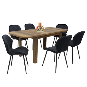Set masa extensibila cu 6 scaune bucatarie, Roma Nuc & Opal Negru