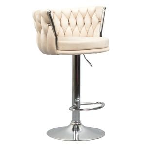 Scaun de bar DacEnergy, tesaturii Velvet bej si cusaturii decorative, constructie cromata, sezut reglabil pe inaltime si pivotanta, 53 x 50 x 83/103 cm
