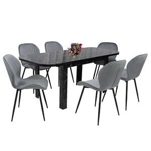 Set masa extensibila cu 6 scaune bucatarie, Roma Negru & Opal Gri