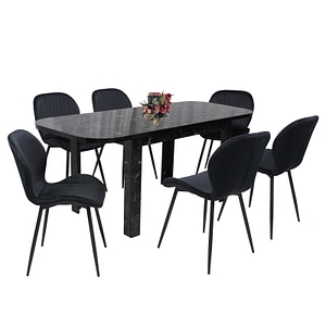 Set masa extensibila cu 6 scaune bucatarie, Roma Negru & Opal Negru