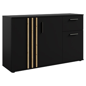 Comoda neagra, stejar, ultramoderna, lux, din PAL laminat si MDF, cu 3 usi, un sertar, polita, living, dormitor, 120x35x73 cm