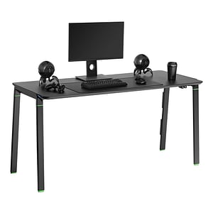 Birou gaming StableDesk, otel, iluminare LED, 153.4 x 65 x 75 cm, negru mat