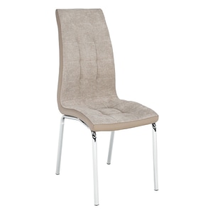 Scaun bucatarie, living DacEnergy, design modern, structura din metal cromat, sezutul si spatarul tapitat cu material textil, 42x103x58cm, bej si maro