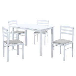 Set de sufragerie masa si 4 scaune, MDF, furnir, tesatura, bucatarie, living, design modern si practic, 110, 5x70.5x76 cm, alb, gri, bej