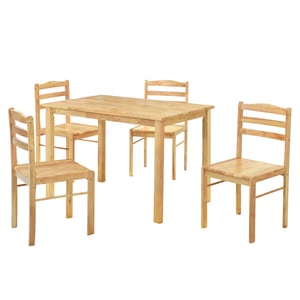 Set de sufragerie masa si 4 scaune, lemn masiv, design rustic, excelent pentru living sau bucatarie, 110x70.3x76 cm, maro natural