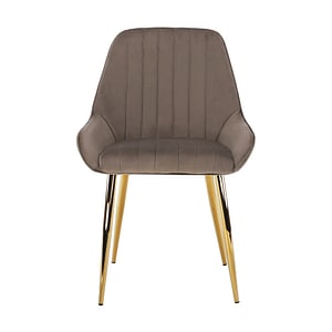 Scaun bucatarie / living DacEnergy, realizat din tesatura catifea si crom, elegant, greutate maxima suportata 90 kg, 56 x 62 x 89 cm, gri, maro si auriu
