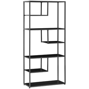 Biblioteca cu 7 nivele pentru sufragerie si dormitor HomCom, 83cm x 34cm x 180cm, PAL, Negru
