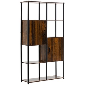 Biblioteca in stil industrial modern cu 4 rafturi si 2 dulapuri HomCom, 90cm x 30cm x 159.5cm, PAL, Negru