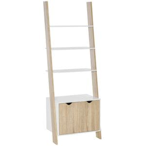 Biblioteca scara cu 3 rafturi si dulap stil nordic HomCom, 60x40x171cm, PAL, Stejar