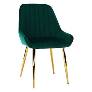Scaun bucatarie / living DacEnergy, realizat din tesatura catifea si crom, elegant, greutate maxima suportata 90 kg, 56 x 62 x 89 cm, smarald si auriu