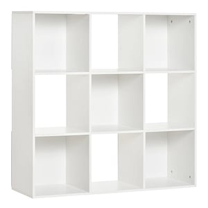 Biblioteca 9 compartimente cub HomCom, 91.5x29.5x91.5cm, PAL, Alb