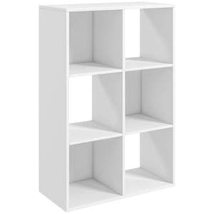 Biblioteca cu 6 compartimente cub HomCom, 61.5x29.5x91.5cm, PAL, Alb