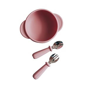 Set diversificare bol silicon cu tacamuri, Elpi, Flamingo, 3 piese, 6 luni+