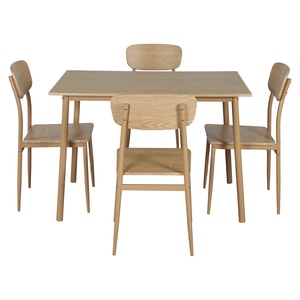 Set de sufragerie, masa si 4 scaune, din MDF si metal, culoare stejar natural, living, bucatarie, design modern, rustic, 110x70x76 cm