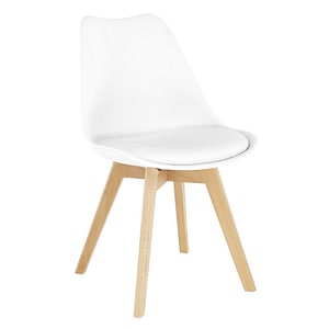 Scaun DacEnergy, tapitat cu imitatie de piele alba, structura din lemn, cu finisaj fag, greutatea maxima 110 kg, 48 x 56 x 81 cm