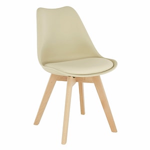 Scaun DacEnergy, tapitat cu imitatie de piele cappuccino, structura din lemn, cu finisaj fag, greutatea maxima 110 kg, 48 x 56 x 81 cm