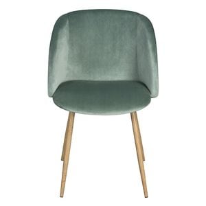Scaun DacEnergy, tapitat cu material textil, spatar curbat, 4 picioare realizate din metal, in nuanta lemnului, 81x60x53.5 cm, turcoaz