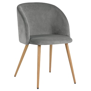Scaun DacEnergy, tapitat cu material textil, spatar curbat, 4 picioare realizate din metal, in nuanta lemnului, 81x60x53.5 cm, gri inchis