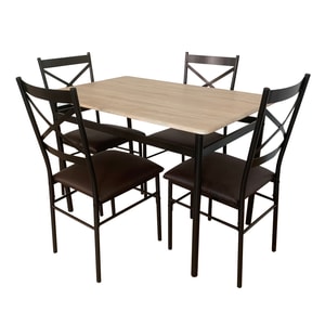 Set de sufragerie, living, bucatarie, 1 masa, 4 scaune, PAL, scaune din metal si piele ecologica, 110x70x75 cm, stejar sonoma/negru