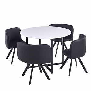 Set de mobilier dining, o masa si 4 scaune, MDF, piele ecologica, metal, 100x73 cm, alb/negru