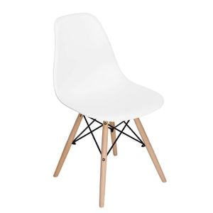 Scaun DacEnergy, fix, dimensiune 82.5x52x45.5 cm, structura din lemn natural si otel, sezutul si spatarul confectionate din plastic, culoare alb