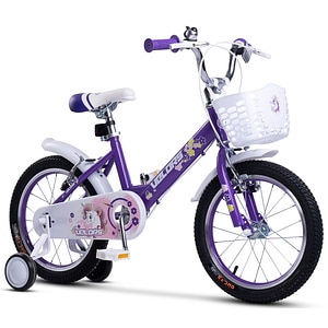 Bicicleta copii Kids BMX Princess JSX1802, 5-7 ani, roti 18", frane V-Brake fata spate, cauciucuri late tip MTB, roti ajutatoare, mov