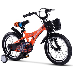 Bicicleta copii Kids BMX Speed V1601, 4-6 ani, roti 16", frane V-Brake fata spate, cauciucuri late tip MTB, roti ajutatoare, portocaliu