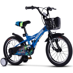 Bicicleta copii Kids BMX Speed V1601, 4-6 ani, roti 16", frane V-Brake fata spate, cauciucuri late tip MTB, roti ajutatoare, albastru