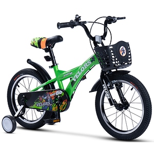 Bicicleta copii Kids BMX Speed V1601, 4-6 ani, roti 16", frane V-Brake fata spate, cauciucuri late tip MTB, roti ajutatoare, verde
