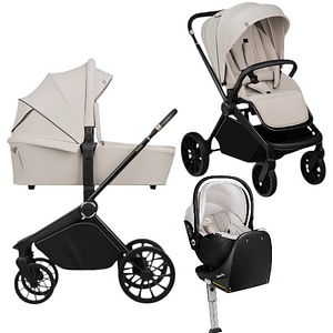 Carucior 4 in 1 Lionelo Mika Plus, Cu scoica auto Moxie Bej cu baza rotativa 360, Reversibil, Cu sistem de ventilatie 3D, Pana la 22 kg, EN1888-1 EN1888-2 EN1466 ECE R129, Bej