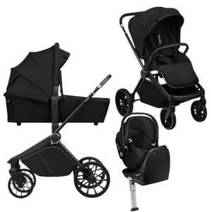 Carucior 4 in 1 Lionelo Mika Plus, Cu scoica auto Moxie Black Carbon cu baza rotativa 360, Reversibil, Cu accesorii, Pana la 22 kg, EN1888-1 EN1888-2 EN1466 ECE R129, Negru