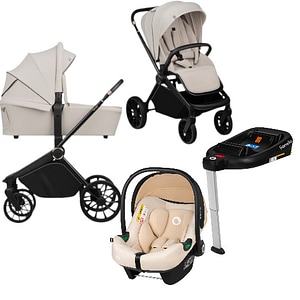 Carucior 4 in 1 Lionelo Mika Plus, Cu scoica auto Bej testata ADAC + Baza Isofix, Reversibil, Cu sistem de ventilatie 3D, Pana la 22 kg, EN1888-1 EN1888-2 EN1466 ECE R129, Bej