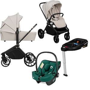 Carucior 4 in 1 Lionelo Mika Plus, Cu scoica auto Verde testata ADAC + Baza Isofix, Reversibil, Cu accesorii, Pana la 22 kg, EN1888-1 EN1888-2 EN1466 ECE R129, Bej