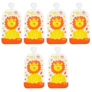 Set 6 pungi reutilizabile Petite&Mars, Pentru hranire, Cu leuti, Inchidere ermetica, 20x10 cm, 150 ml, Papoo Portocaliu