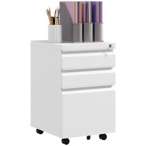 Dulap de arhivare mobil cu 3 sertare pe roti cu inchidere cu cheie Vinsetto, 37x43.5x60cm, Otel, Alb