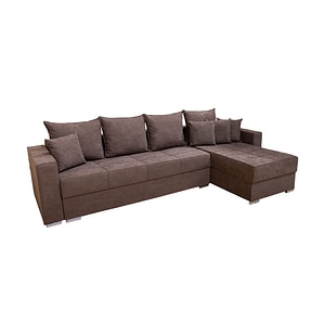 Coltar extensibil Claudia Mare XXL, Lemon 28, Saltea Memory, Lada de Depozitare, Interschimbabil, 310 x 175 x 75 cm, Stofa Maro Inchis