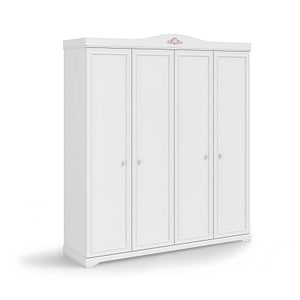Dulap Cilek, PAL alb rustic, 4 usi, 202x60x231 cm, colectia Rustic White
