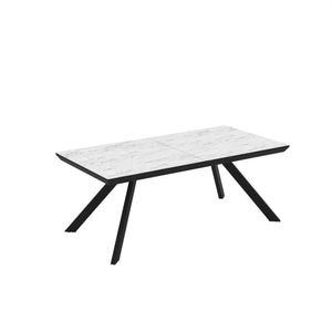 Masa Living Extensibila Corin 200, Marmo Super Matt, 200 x 100 x 77 cm, blat MDF Alb Marmorat, Picioare Negre